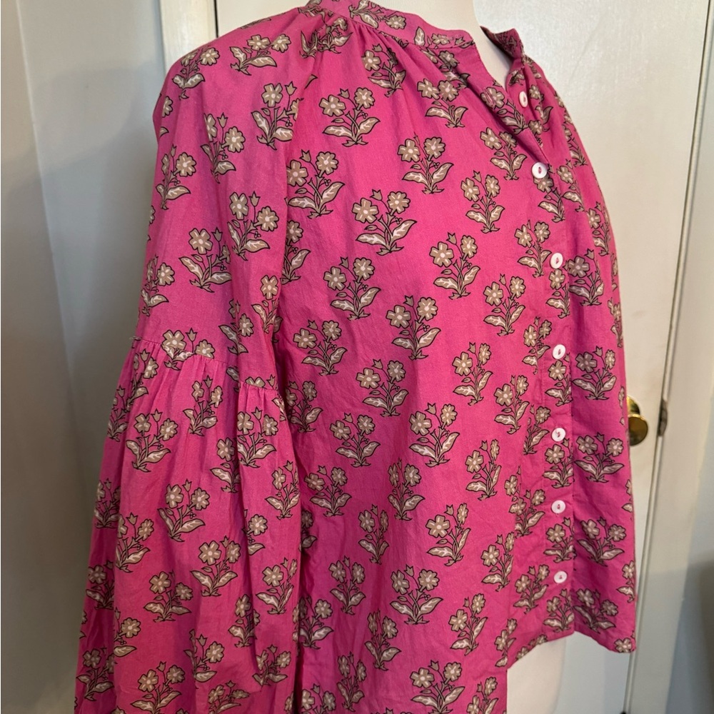 Olivia James The Label Emory Top Blouse botanical plum Floral XS Pink cottage - Picture 5 of 14